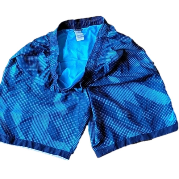 Nike Blue Geometrical Men Swim Trunks Sporty Lined Side Pockets Strings Vintage - Picture 5 of 16